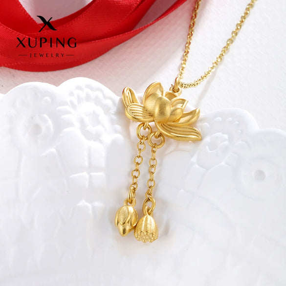 Alloy Lotus Tassel Pendant Necklace Light Luxury Electroplating Design For Women