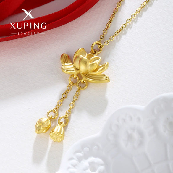 Alloy Lotus Tassel Pendant Necklace Light Luxury Electroplating Design For Women