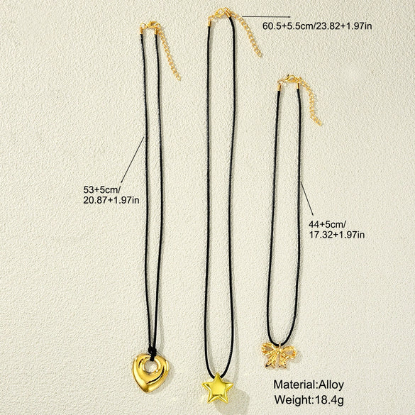 Alloy Love Bow Star Pendant Necklace Threepiece Set Electroplated For Women