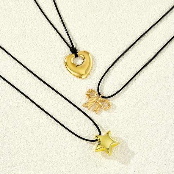 Alloy Love Bow Star Pendant Necklace Threepiece Set Electroplated For Women