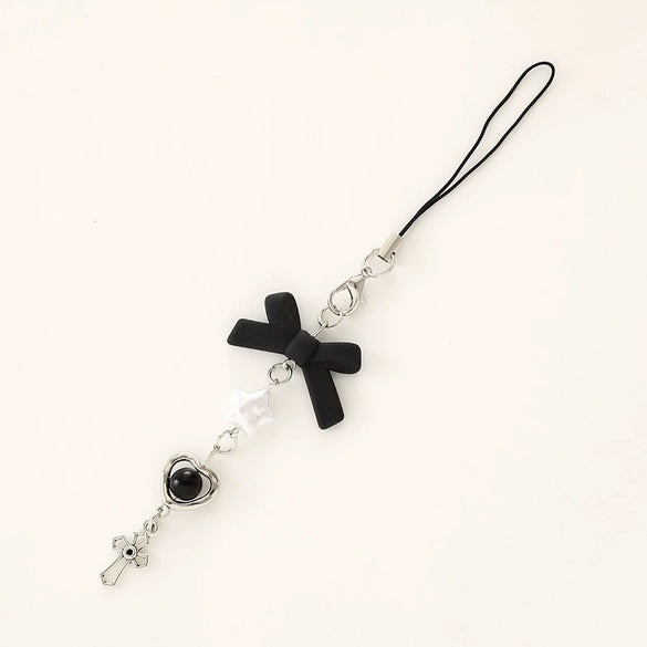 Alloy Love Bowknot And Pentagram Pattern Handmade Mobile Phone Case Keychain Hanging Chain And Ornaments