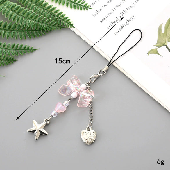 Alloy Love Bowknot And Pentagram Pattern Handmade Mobile Phone Case Keychain Hanging Chain And Ornaments