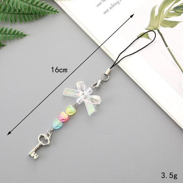 Alloy Love Bowknot And Pentagram Pattern Handmade Mobile Phone Case Keychain Hanging Chain And Ornaments