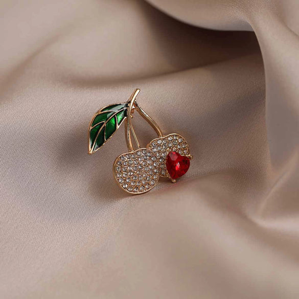 Alloy Love Cherry Brooch Electroplated Women's Suit Pin Minimalist Fruit Style Accessories