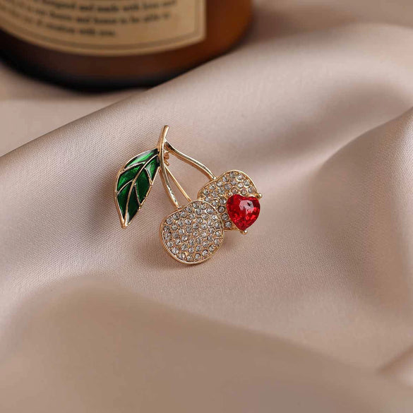 Alloy Love Cherry Brooch Electroplated Women's Suit Pin Minimalist Fruit Style Accessories