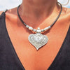 Alloy Love Drop Diamond Pendant Cowhide Rope Choker Heartshaped Necklace Retro Style Carved Electroplating Geometric