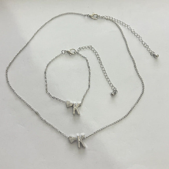 Alloy Love Drops Bells Letters Peach Heart Pendant Necklace Bracelet 2 Piece Set Electroplated Jewelry