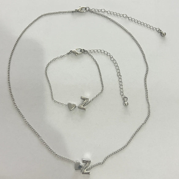 Alloy Love Drops Bells Letters Peach Heart Pendant Necklace Bracelet 2 Piece Set Electroplated Jewelry