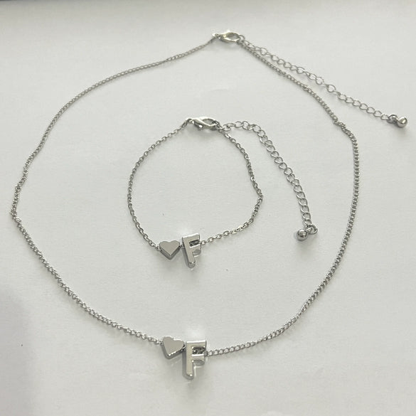 Alloy Love Drops Bells Letters Peach Heart Pendant Necklace Bracelet 2 Piece Set Electroplated Jewelry
