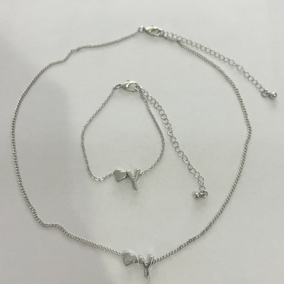 Alloy Love Drops Bells Letters Peach Heart Pendant Necklace Bracelet 2 Piece Set Electroplated Jewelry