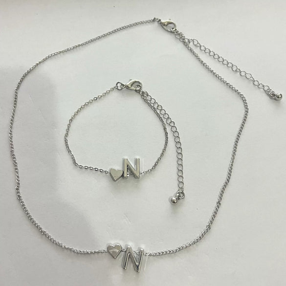 Alloy Love Drops Bells Letters Peach Heart Pendant Necklace Bracelet 2 Piece Set Electroplated Jewelry