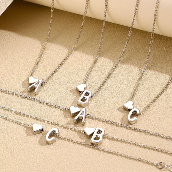 Alloy Love Drops Bells Letters Peach Heart Pendant Necklace Bracelet 2 Piece Set Electroplated Jewelry