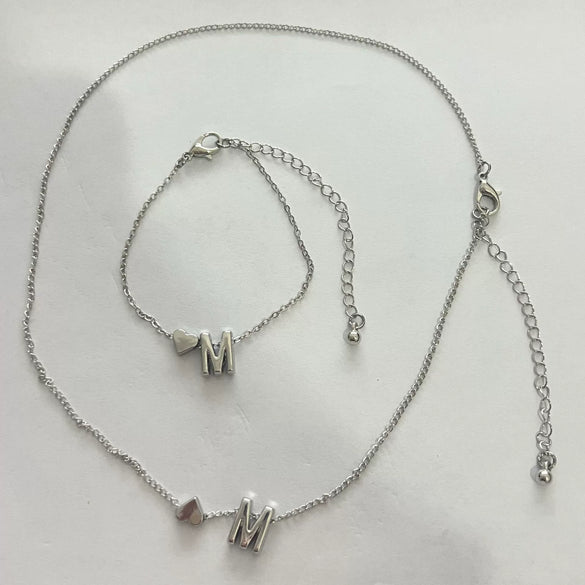 Alloy Love Drops Bells Letters Peach Heart Pendant Necklace Bracelet 2 Piece Set Electroplated Jewelry