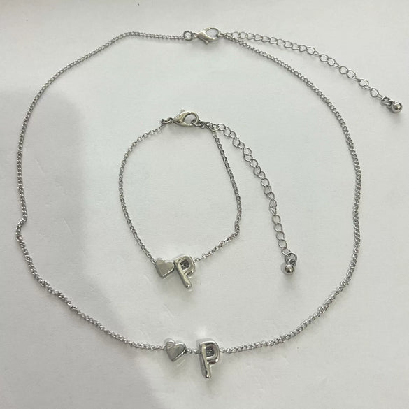 Alloy Love Drops Bells Letters Peach Heart Pendant Necklace Bracelet 2 Piece Set Electroplated Jewelry