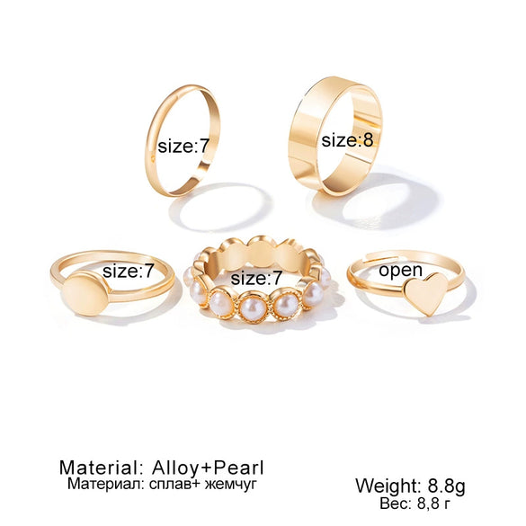Alloy Love Heart Pearl Joint Ring Set For Women With Electroplating