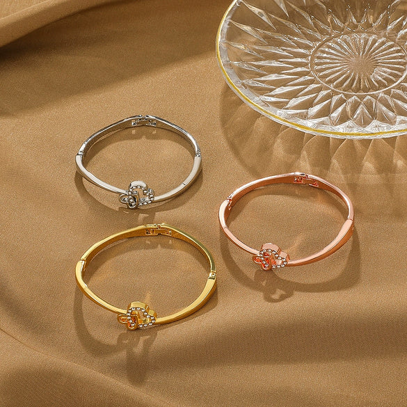Alloy Love Pattern Diamondencrusted Electroplated Open Bracelet