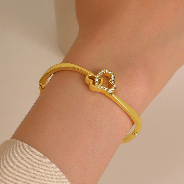 Alloy Love Pattern Diamondencrusted Electroplated Open Bracelet