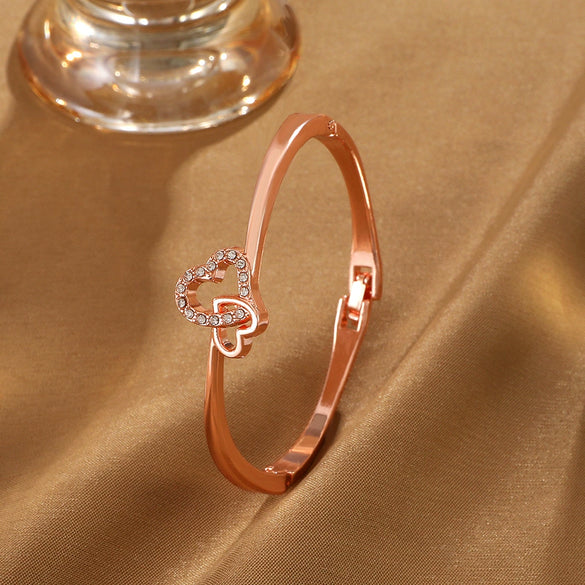 Alloy Love Pattern Diamondencrusted Electroplated Open Bracelet