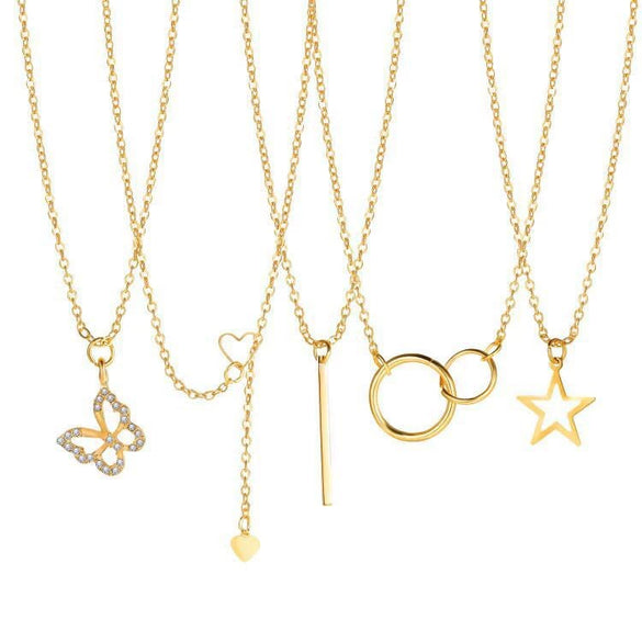 Alloy Love Pearl Necklace Set With Fivepointed Star Circle Butterfly Heart Geometric Animal Zodiac Patterns Electroplated For Women