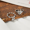 Alloy Love Pendant Ring Set Creative Retro Cartoon Heart Sculpture Unisex