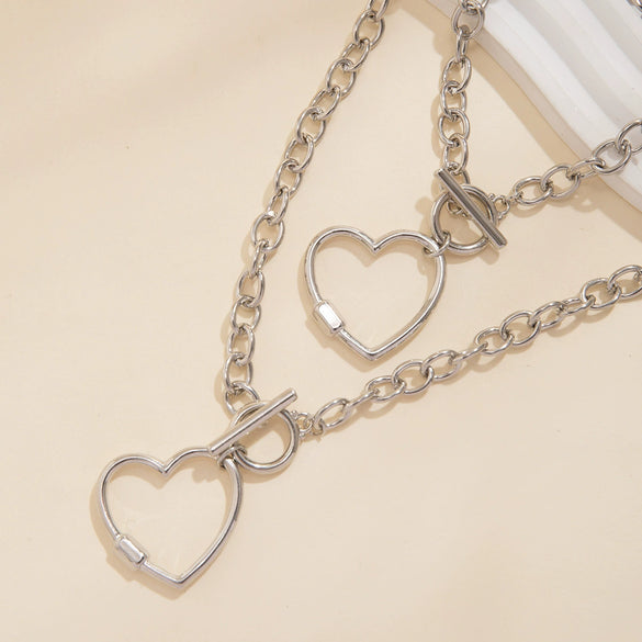 Alloy Love Star Heart Geometric Pendant Necklace For Women Electroplated Hollow Street Style Jewelry