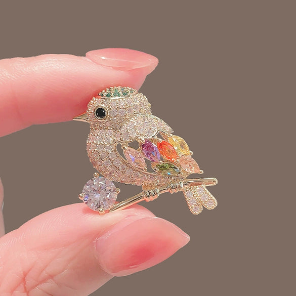 Alloy Magpie Bird Flower Pattern Electroplated Brooch For Women