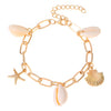 Alloy Marine Life Starfish Shell Pendant Necklace And Bracelet Set With Electroplating For Women