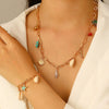 Alloy Marine Life Starfish Shell Pendant Necklace And Bracelet Set With Electroplating For Women