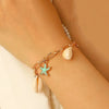 Alloy Marine Life Starfish Shell Pendant Necklace And Bracelet Set With Electroplating For Women