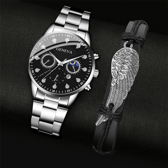 Alloy Men's Casual Quartz Watch With Round Dial And Steel Band