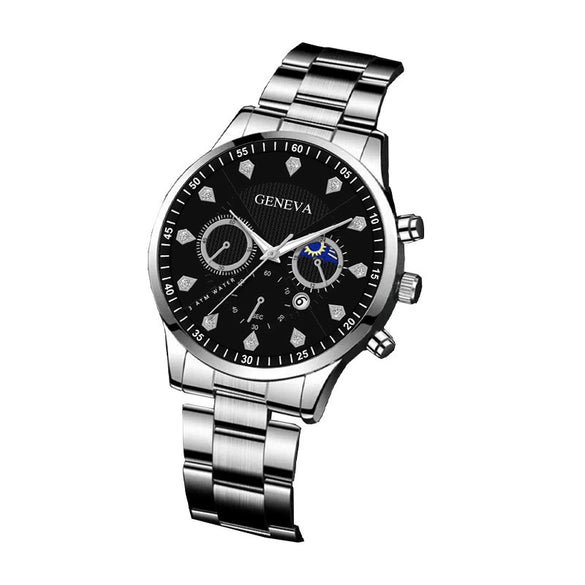 Alloy Men's Casual Quartz Watch With Round Dial And Steel Band
