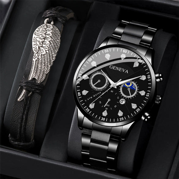 Alloy Men's Casual Quartz Watch With Round Dial And Steel Band