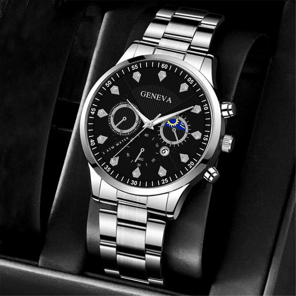 Alloy Men's Casual Quartz Watch With Round Dial And Steel Band