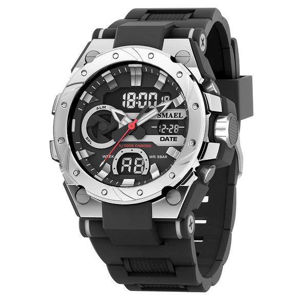 Alloy Men's Electronic Sports Watch Colorful Gradient Round Dial Stainless Steel Clasp Plexiglass Mirror Luminous Waterproof