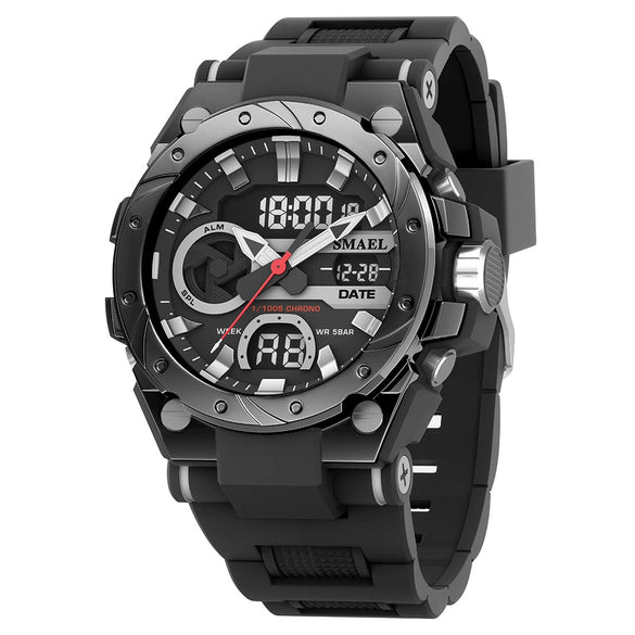 Alloy Men's Electronic Sports Watch Colorful Gradient Round Dial Stainless Steel Clasp Plexiglass Mirror Luminous Waterproof
