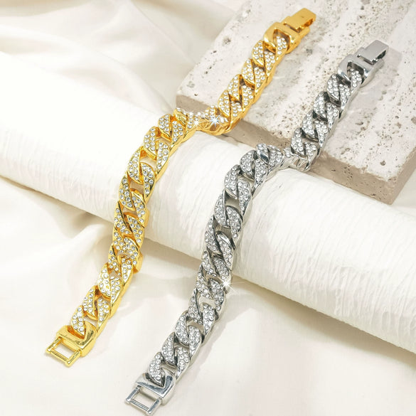 Alloy Men's Hiphop Rap Rock Punk Full Diamond Bracelet Jewelry With Electroplating