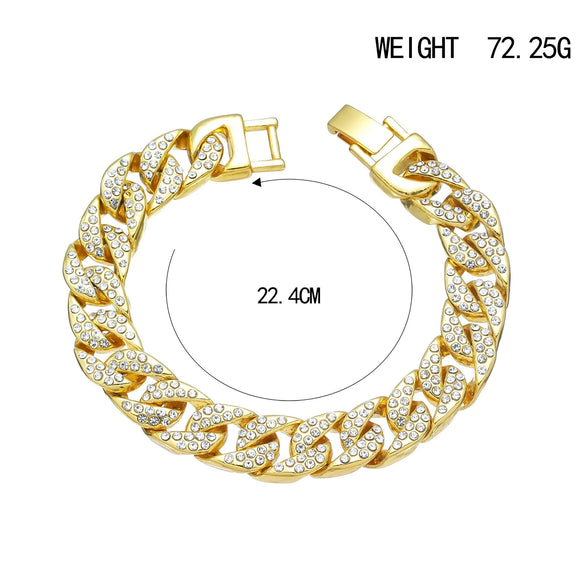 Alloy Men's Hiphop Rap Rock Punk Full Diamond Bracelet Jewelry With Electroplating