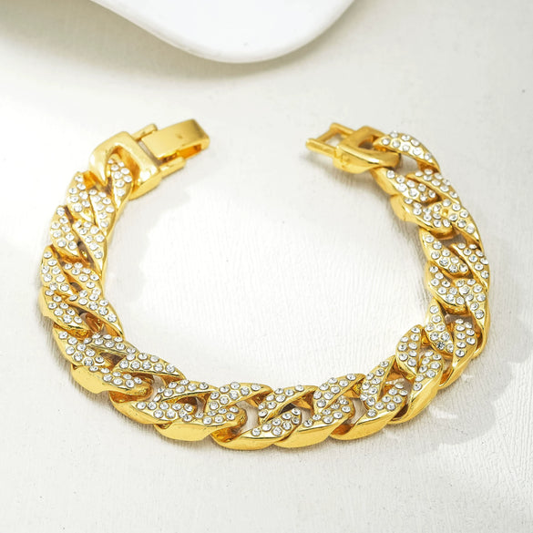 Alloy Men's Hiphop Rap Rock Punk Full Diamond Bracelet Jewelry With Electroplating
