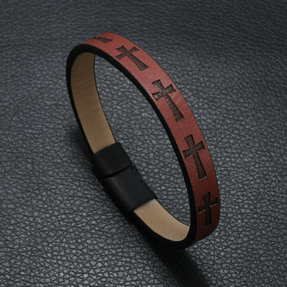 Alloy Men's Printed Cross Bracelet With Magnet Buckle And Stamping Process
