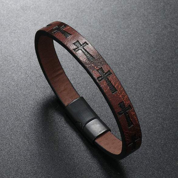 Alloy Men's Printed Cross Bracelet With Magnet Buckle And Stamping Process