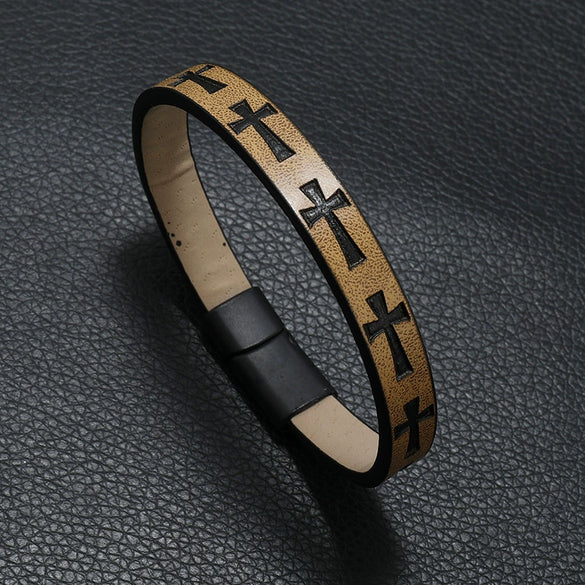 Alloy Men's Printed Cross Bracelet With Magnet Buckle And Stamping Process