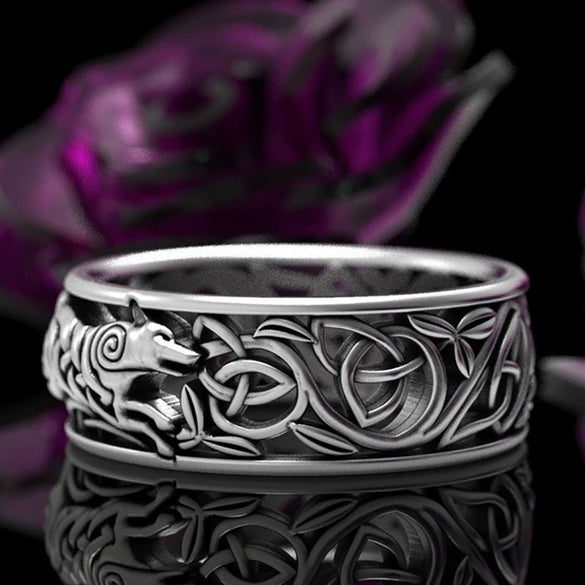 Alloy Men's Ring With Geometric Pattern And Electroplating Viking Wolf Punk Style