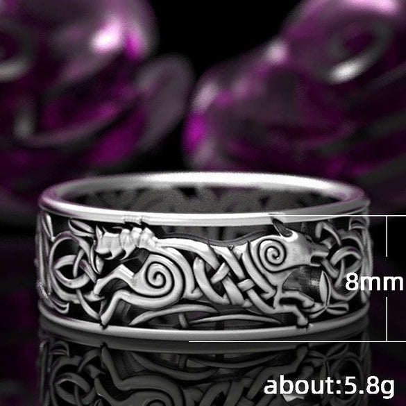 Alloy Men's Ring With Geometric Pattern And Electroplating Viking Wolf Punk Style