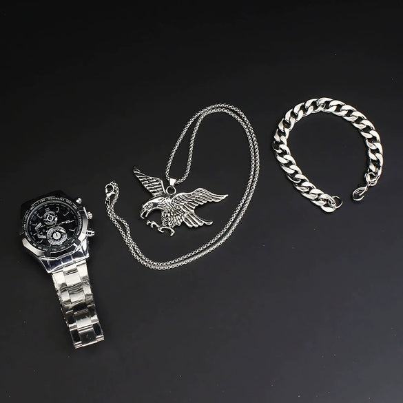 Alloy Men's Sport Quartz Watch With Eagle Pendant And Stainless Steel Buckle