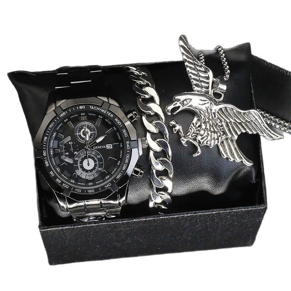 Alloy Men's Sport Quartz Watch With Eagle Pendant And Stainless Steel Buckle