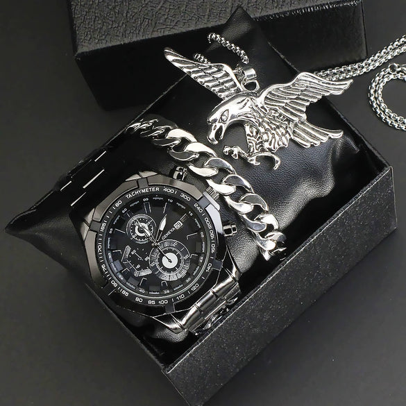Alloy Men's Sport Quartz Watch With Eagle Pendant And Stainless Steel Buckle