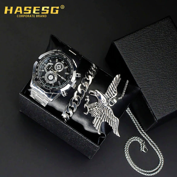 Alloy Men's Sport Quartz Watch With Eagle Pendant And Stainless Steel Buckle