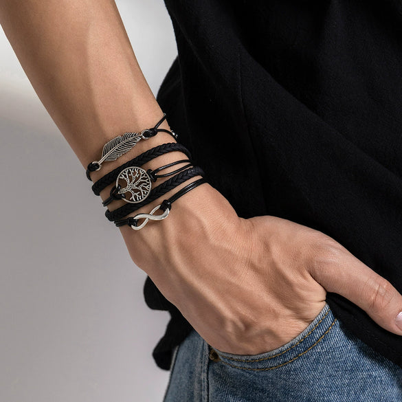 Alloy Men's Vintage Diy Woven Bracelet With Flower Pattern
