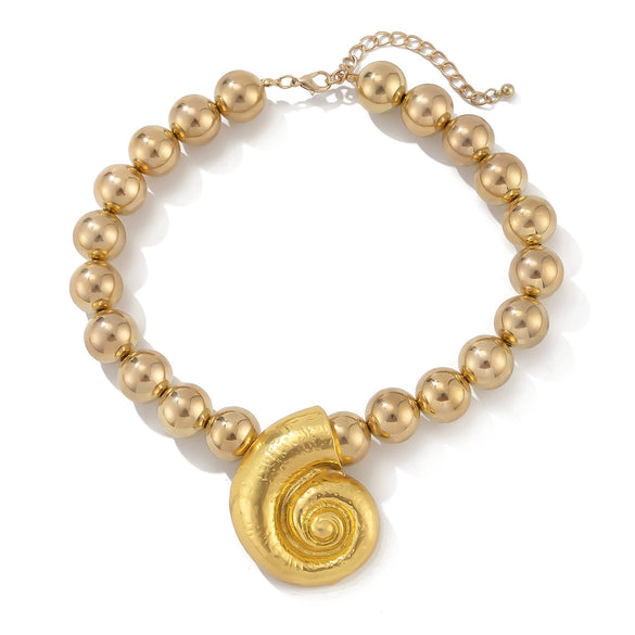 Alloy Mermaid Conch Pendant Necklace With Pearl Chain Exaggerated Ocean Style For Women