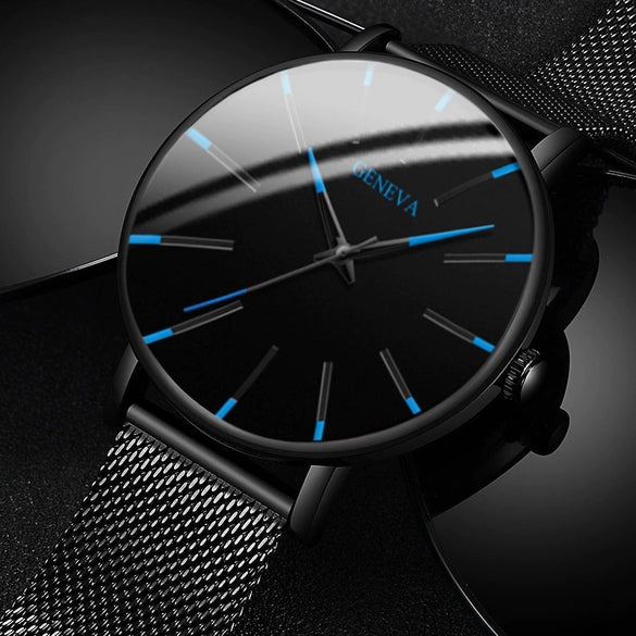 Alloy Mesh Band Men's Leisure Quartz Watch With Round Dial And Pin Buckle